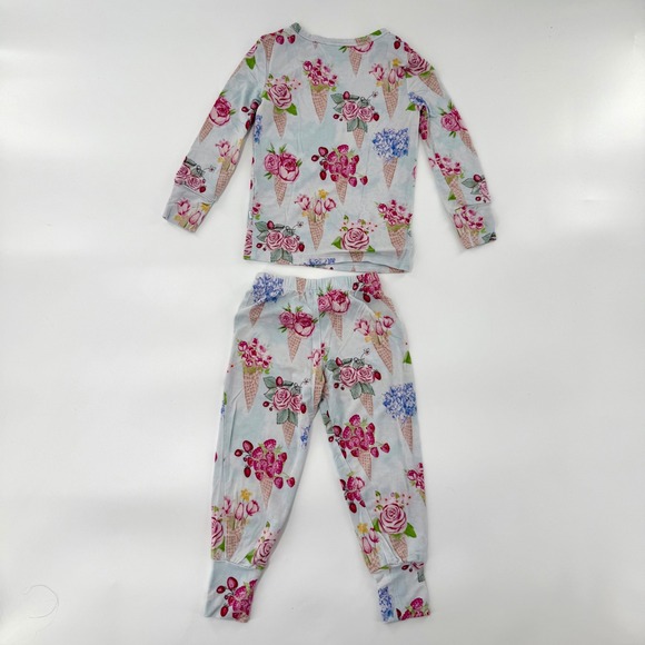 Posh Peanut Girls 2T Floral Sophia  Ice Cream Bamboo Viscose Pajama Set Blue - Picture 4 of 4